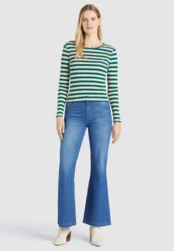 Aktion ⌛ Khujo SICHUAN - Langarmshirt - Grün-beige Gestreift, Damen 💯