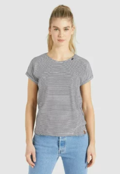 Auslauf 👏 Khujo BABSI - T-Shirt Print - Schwarz Weiß Gestreift, Damen ⌛