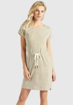 Neu 😍 Khujo ANNEMARIE - Jerseykleid - Weiß-ocker Gestreift, Damen 🔥